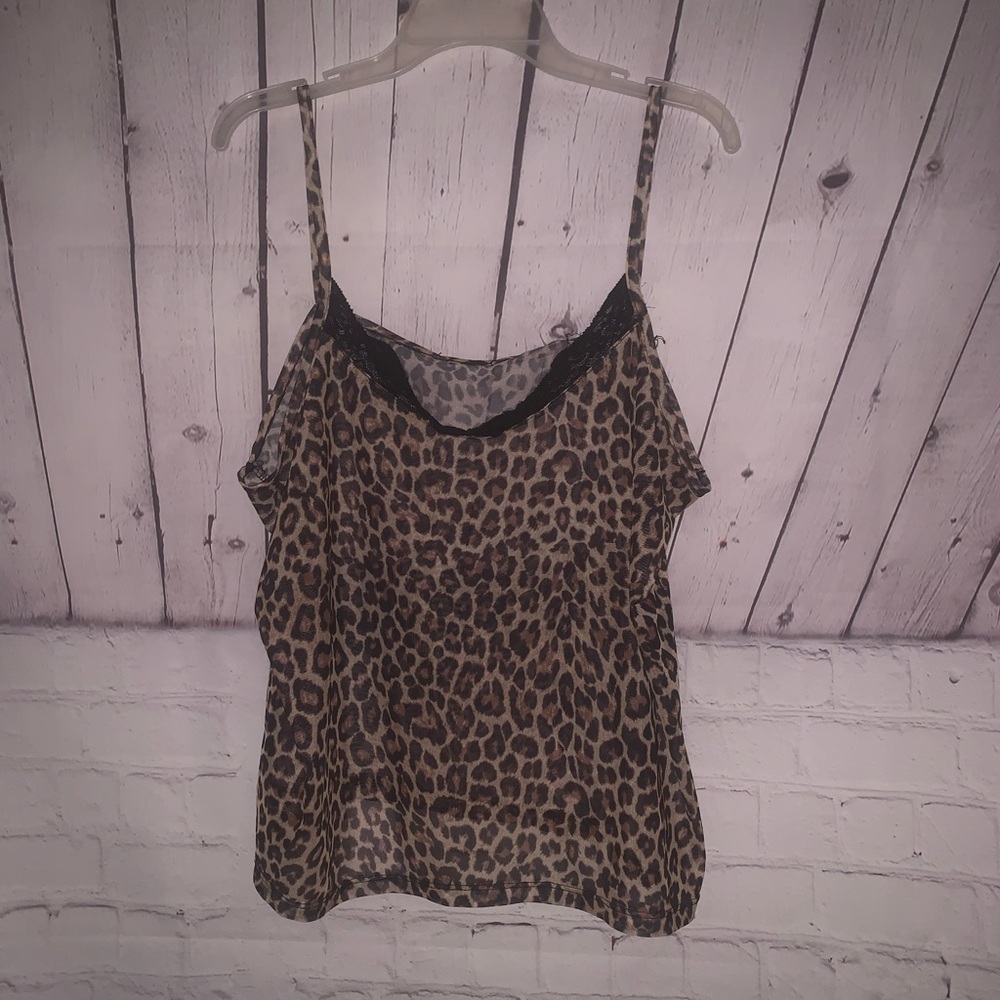 Leopard Print Cami with Black Lace Trim
